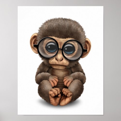 Cute Baby Monkey Wearing Eye Glasses White Poster