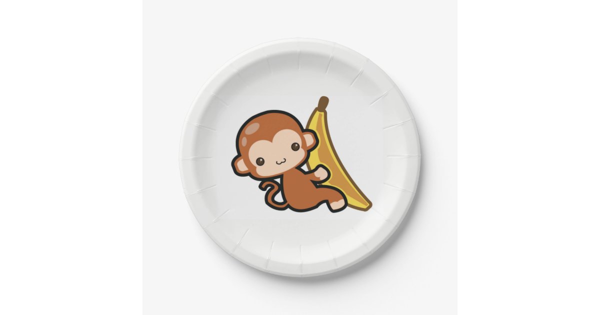 Cute Baby Monkey Whit A Banana Paper Plates | Zazzle