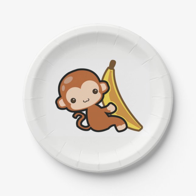 Cute Baby Monkey Whit A Banana Paper Plates (Front)