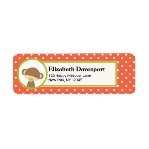 Cute Baby Monkey with a Pacifier on Polka Dots Label