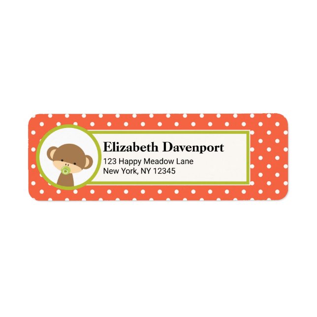 Cute Baby Monkey with a Pacifier on Polka Dots Label (Front)
