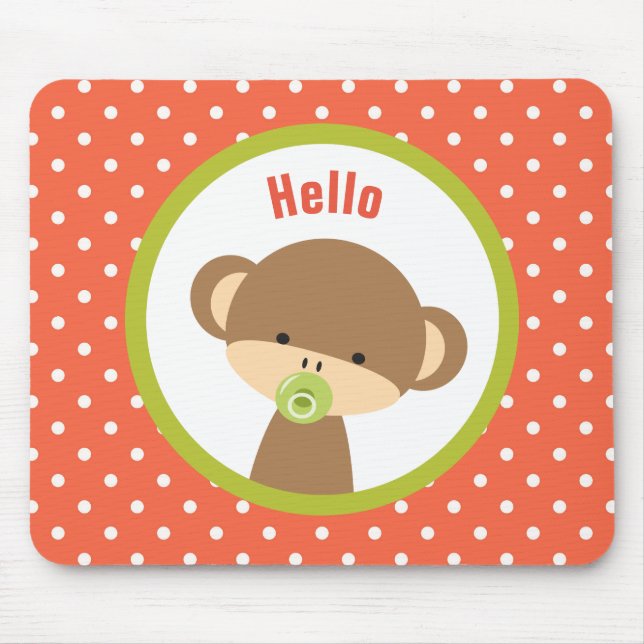 Cute Baby Monkey with a Pacifier on Polka Dots Mouse Pad (Front)