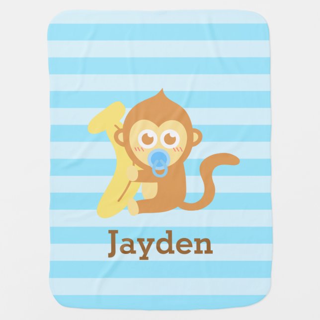 Cute Baby Monkey With Banana, For Babies Stroller Blanket (Front)
