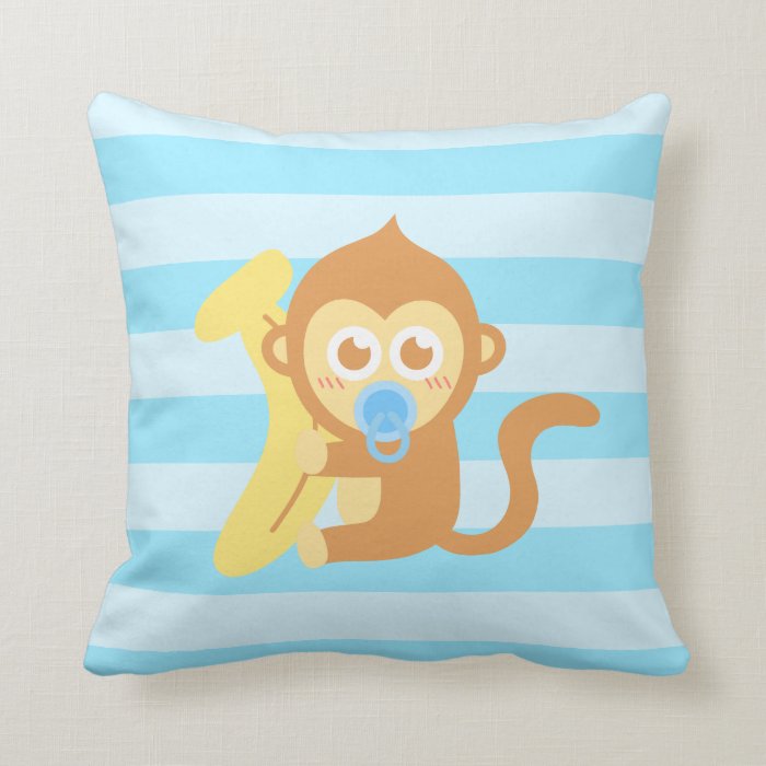 Cute Baby Monkey With Banana Throw Pillow