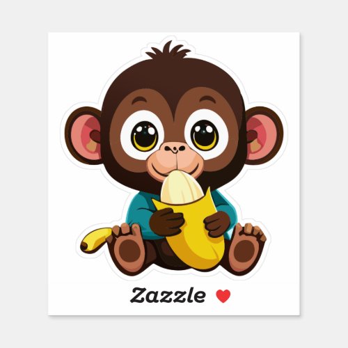 Cute Baby Monkey With His Favorite Meal Banana Sti Sticker