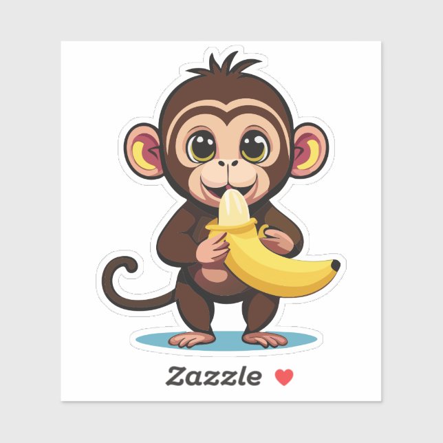 Cute Baby Monkey With His Favorite Meal Banana Sticker (Sheet)