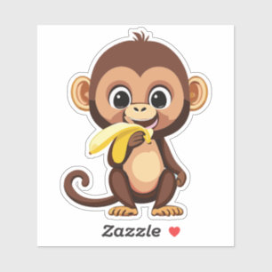 Cute Baby Monkey With His Favorite Meal Banana Sticker