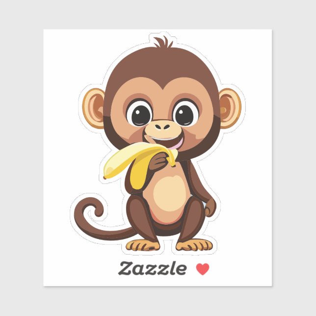 Cute Baby Monkey With His Favorite Meal Banana Sticker (Sheet)