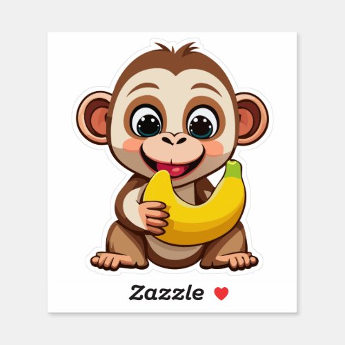 Cute Baby Monkey With His Favorite Meal Banana Sticker