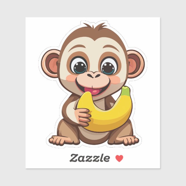 Cute Baby Monkey With His Favorite Meal Banana Sticker (Sheet)