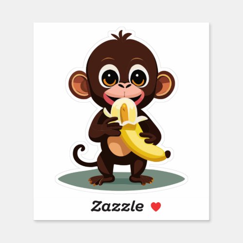 Cute Baby Monkey With His Favorite Meal Banana Sticker