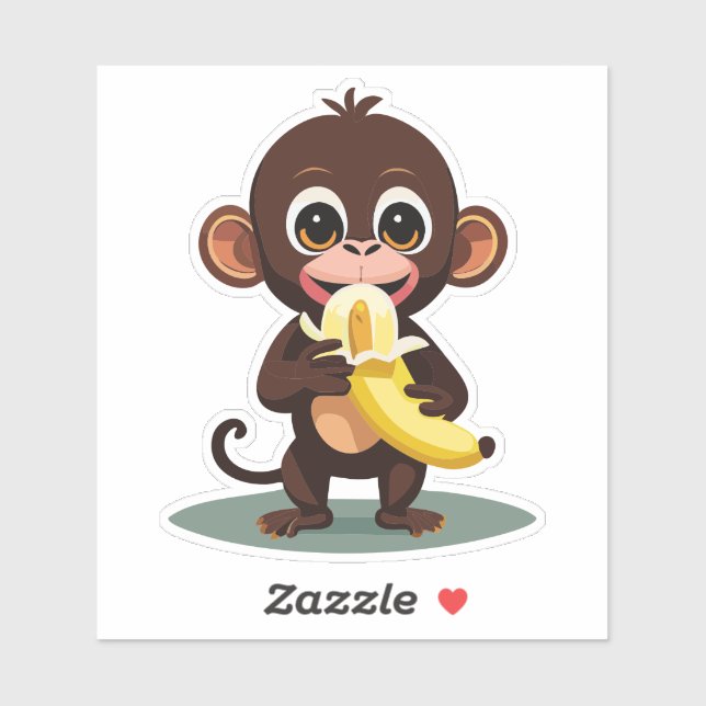 Cute Baby Monkey With His Favorite Meal Banana Sticker (Sheet)