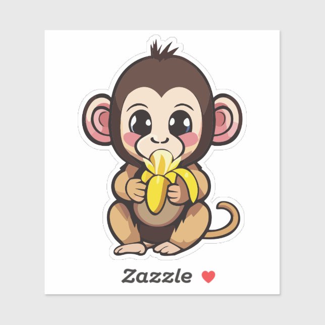 Cute Baby Monkey With His Favorite Meal Banana Sticker (Sheet)