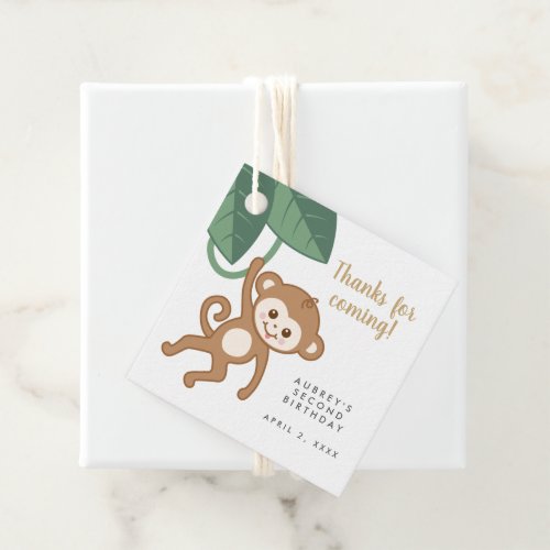 Cute baby monkey with tropical leaves thank you favor tags