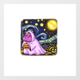Cute Baby Moo Deng Halloween Van Gogh Starry Night Wall Decal