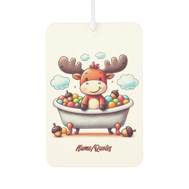 Cute Baby Moose Bath Time Cartoon Illustration Air Freshener (Front)