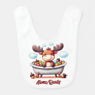 Cute Baby Moose Bath Time Cartoon Illustration Baby Bib