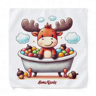 Cute Baby Moose Bath Time Cartoon Illustration Bandana