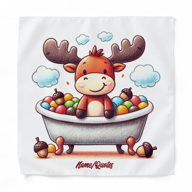 Cute Baby Moose Bath Time Cartoon Illustration Bandana (Front)