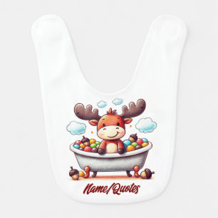 Cute Baby Moose Bath Time Cartoon Illustration Bib