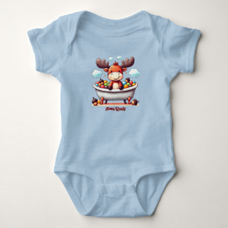 Cute Baby Moose Bath Time Cartoon Illustration Bodysuit