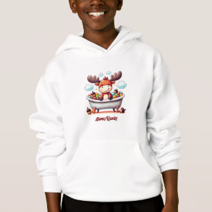 Cute Baby Moose Bath Time Cartoon Illustration Hoodie