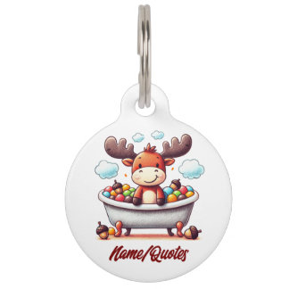 Cute Baby Moose Bath Time Cartoon Illustration Pet ID Tag