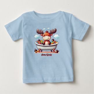 Cute Baby Moose Bath Time Cartoon Illustration T-Shirt