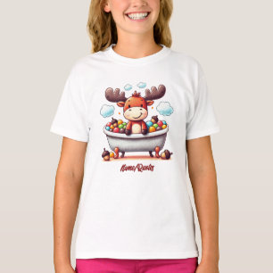 Cute Baby Moose Bath Time Cartoon Illustration T-Shirt