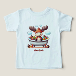 Cute Baby Moose Bath Time Cartoon Illustration Toddler T-shirt