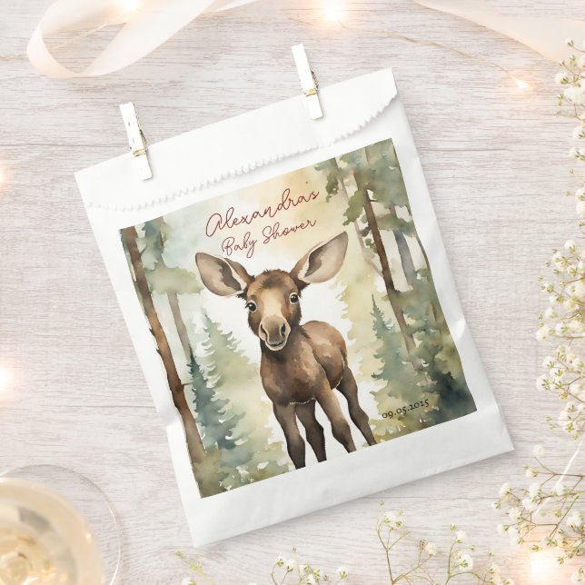 Cute Baby Moose Gender Neutral Baby Shower Favor Bag (Clipped)