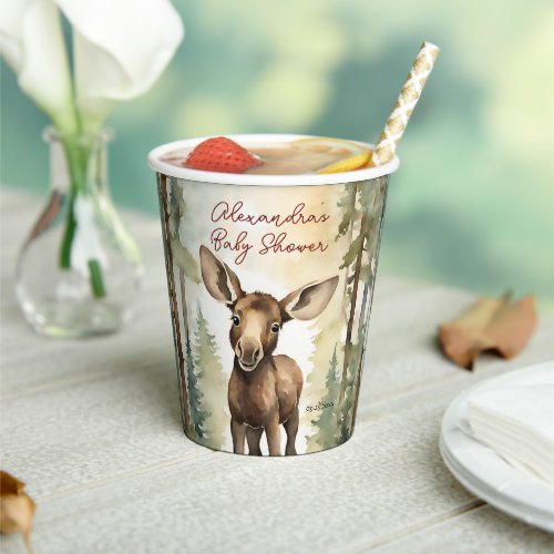 Cute Baby Moose Gender Neutral Baby Shower Paper Cups