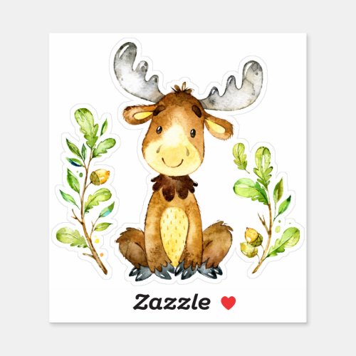 Cute baby moose green brunches frame sticker
