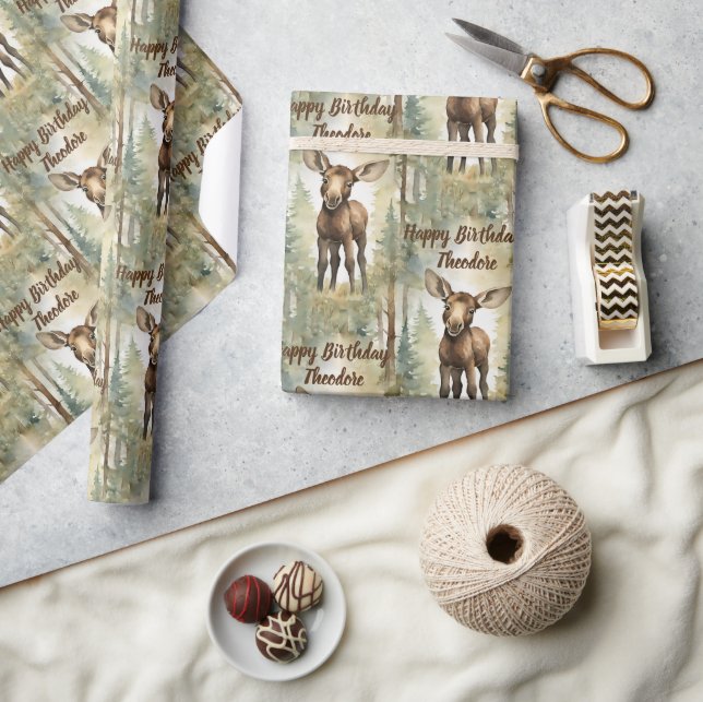 Cute Baby Moose Personalized Birthday Wrapping Paper (Crafts)