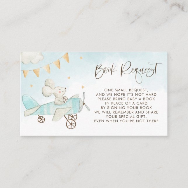 Cute Baby Mouse Airplane Baby Shower Book Request Enclosure Card (Front)