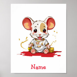 Cute Baby Mouse Custom Name Poster