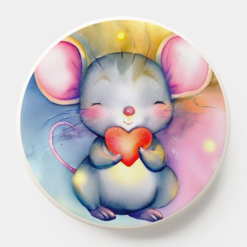 Cute Baby Mouse Heart Rainbow Pastel Watercolor PopSocket