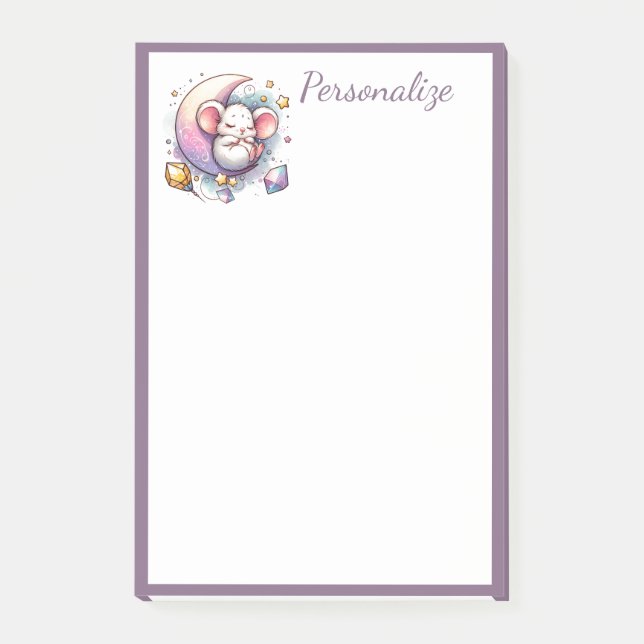 Cute Baby Mouse Sleeping on Moon Personalize Post-it Notes (Front)