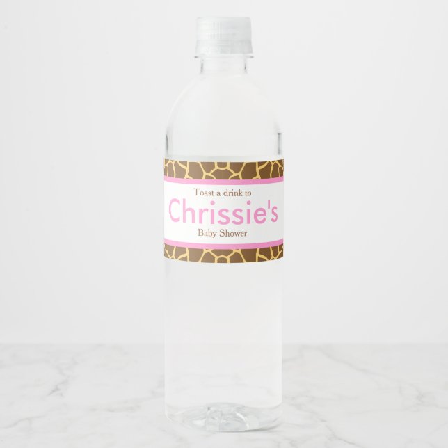 Cute Baby & Mum Giraffe Baby Shower Party Water Bottle Label (Front)