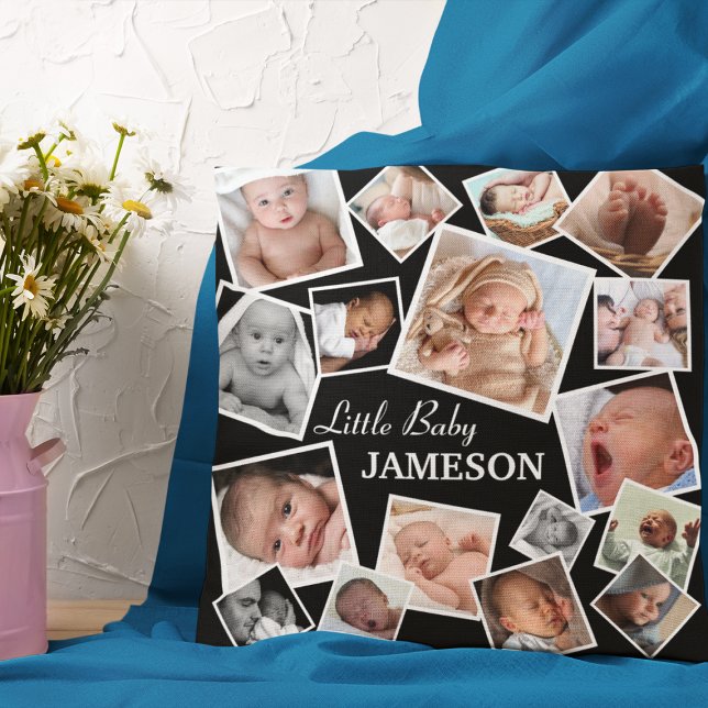 Cute Baby Name Photo Collage Throw Pillow (Creator Uploaded)