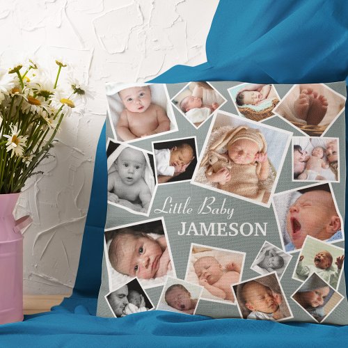 Cute Baby Name Photo Collage Throw Pillow