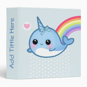 Cute baby narwhal and rainbow - Personalized Binder