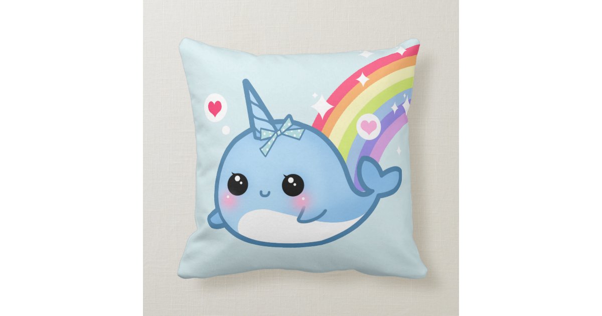 Cute baby narwhal and rainbow throw pillow | Zazzle