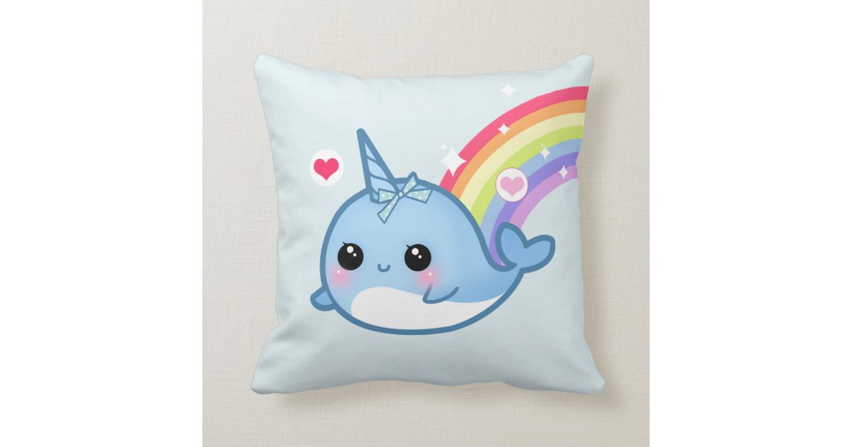 Cute baby narwhal and rainbow throw pillow | Zazzle