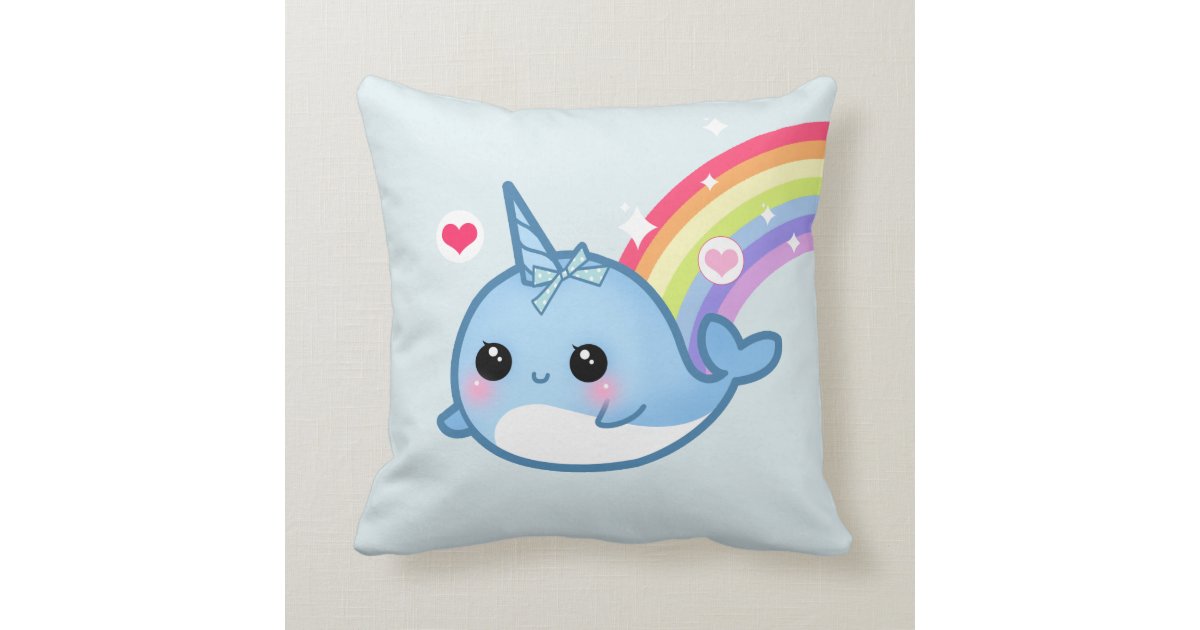 Cute baby narwhal and rainbow throw pillow | Zazzle.com