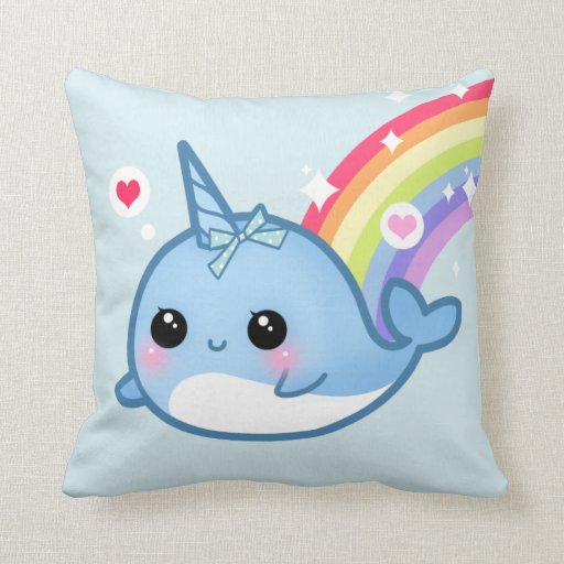 Cute baby narwhal and rainbow throw pillows | Zazzle