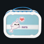 Cute Baby Narwhal Lunch Box<br><div class="desc">Super cute pink baby albino narwhal with love heart. Personalize with your name.</div>