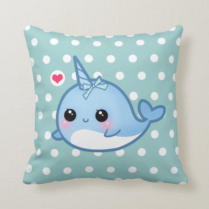 Cute baby narwhal on polka dots pillow
