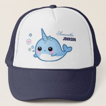 Cute Baby Narwhal - Personalized Trucker Hat by Chibibunny at Zazzle