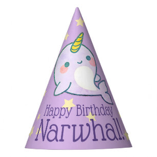 Cute Baby Narwhal Personalized with Stars Party Hat